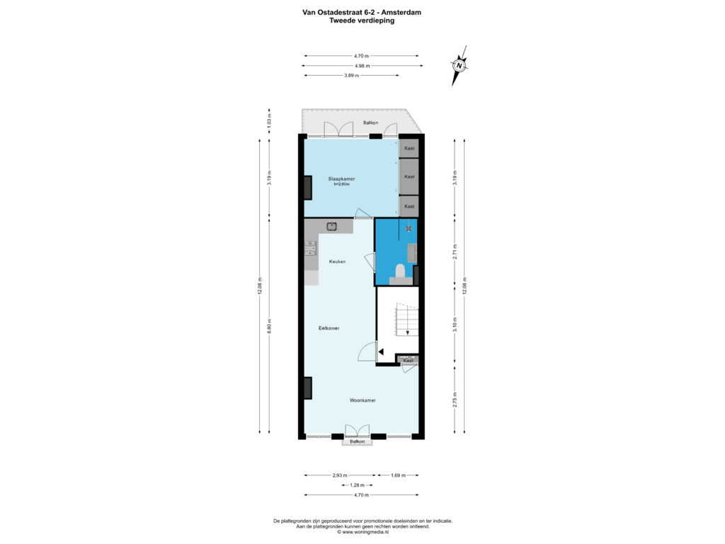 Bekijk plattegrond van Tweede verdieping van Van Ostadestraat 6-2