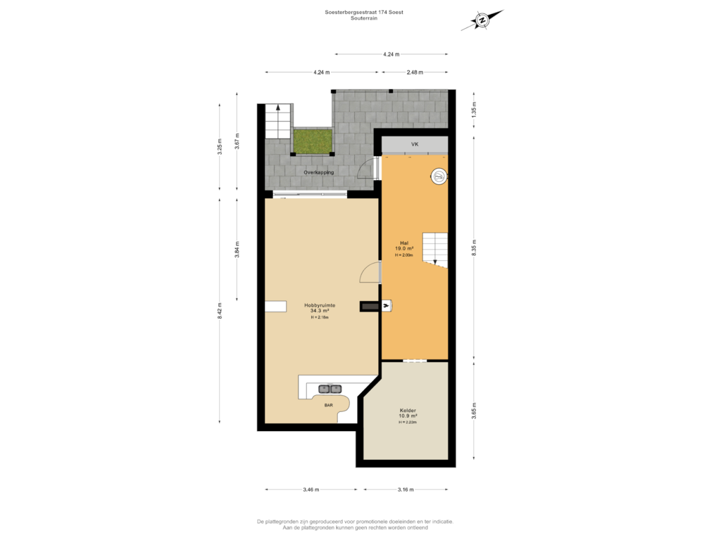 View floorplan of Souterrain of Soesterbergsestraat 174