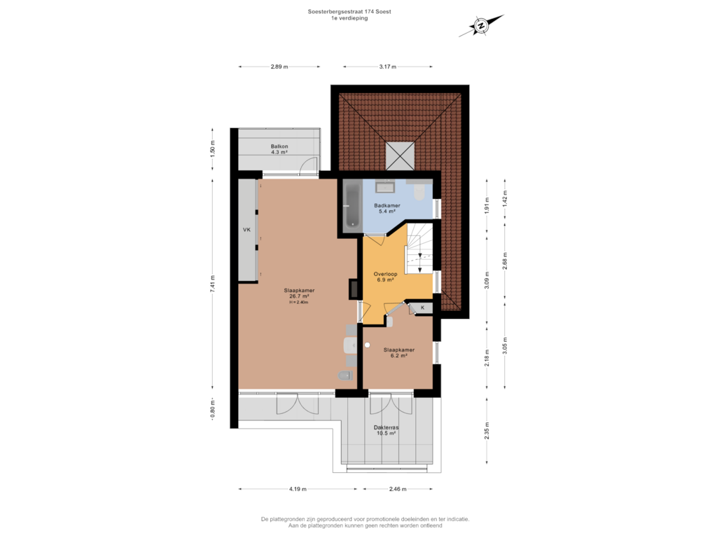 View floorplan of 1e verdieping of Soesterbergsestraat 174