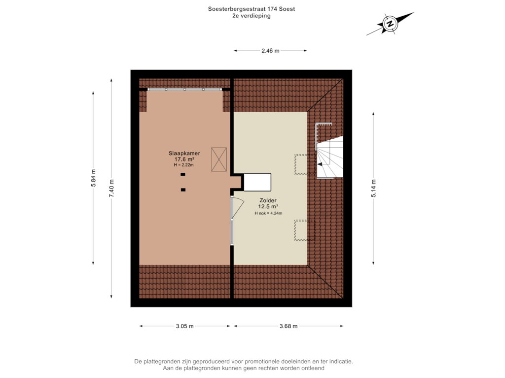 View floorplan of 2e verdieping of Soesterbergsestraat 174