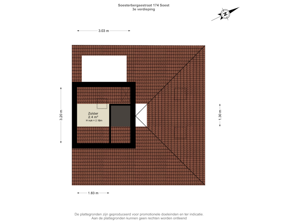 View floorplan of 3e verdieping of Soesterbergsestraat 174