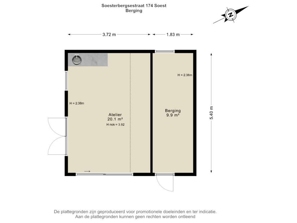 View floorplan of Berging of Soesterbergsestraat 174