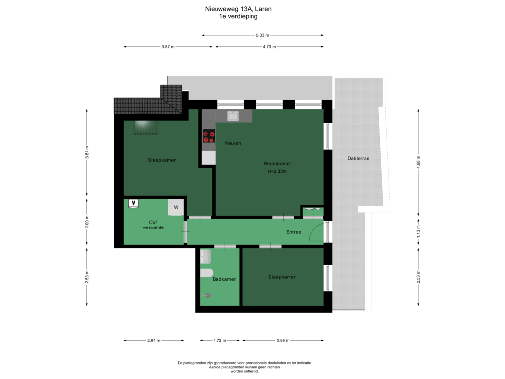 Bekijk plattegrond van 1e verdieping van Nieuweweg 13-A