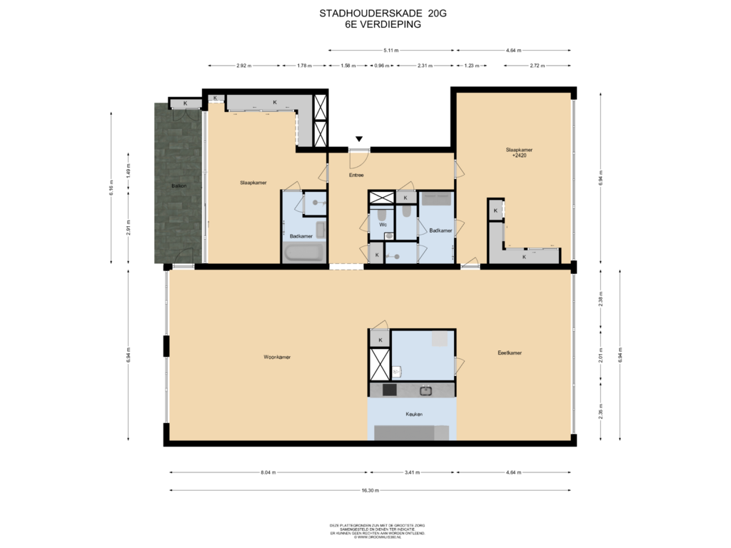 View floorplan of 6E Verdieping of Stadhouderskade 20-G