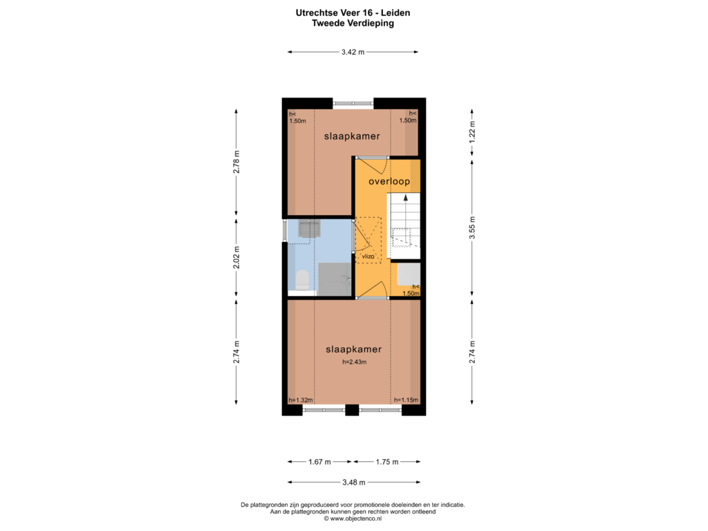 View floorplan of TWEEDE VERDIEPING of Utrechtse Veer 16