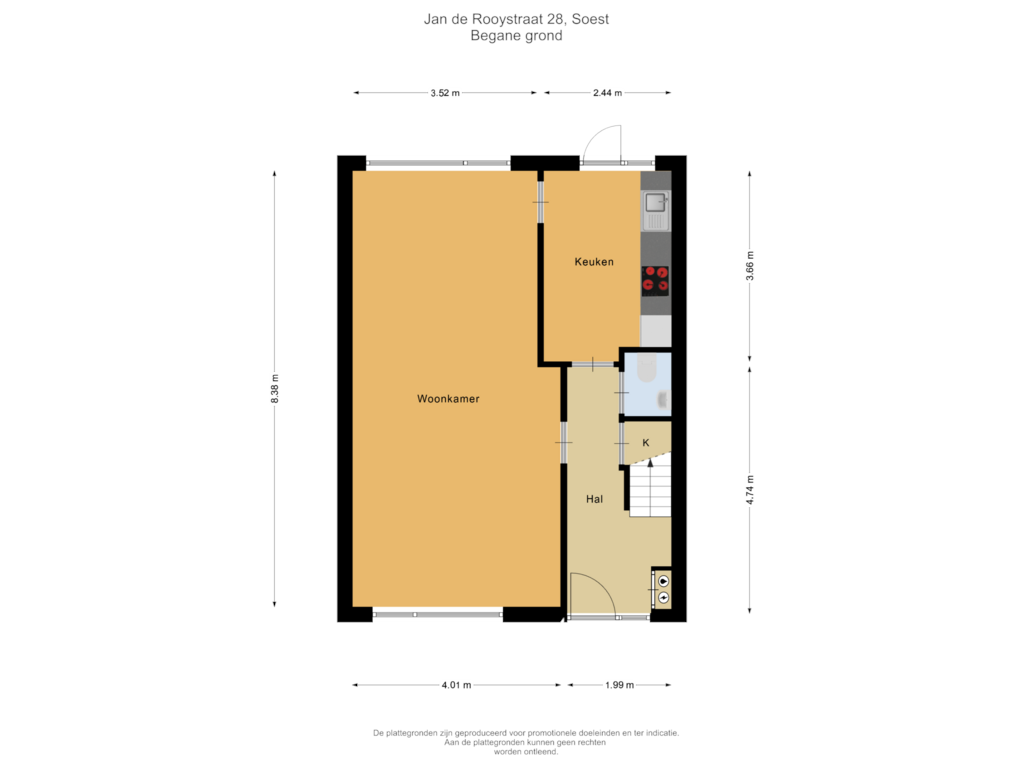 View floorplan of Begane grond of Jan de Rooystraat 28