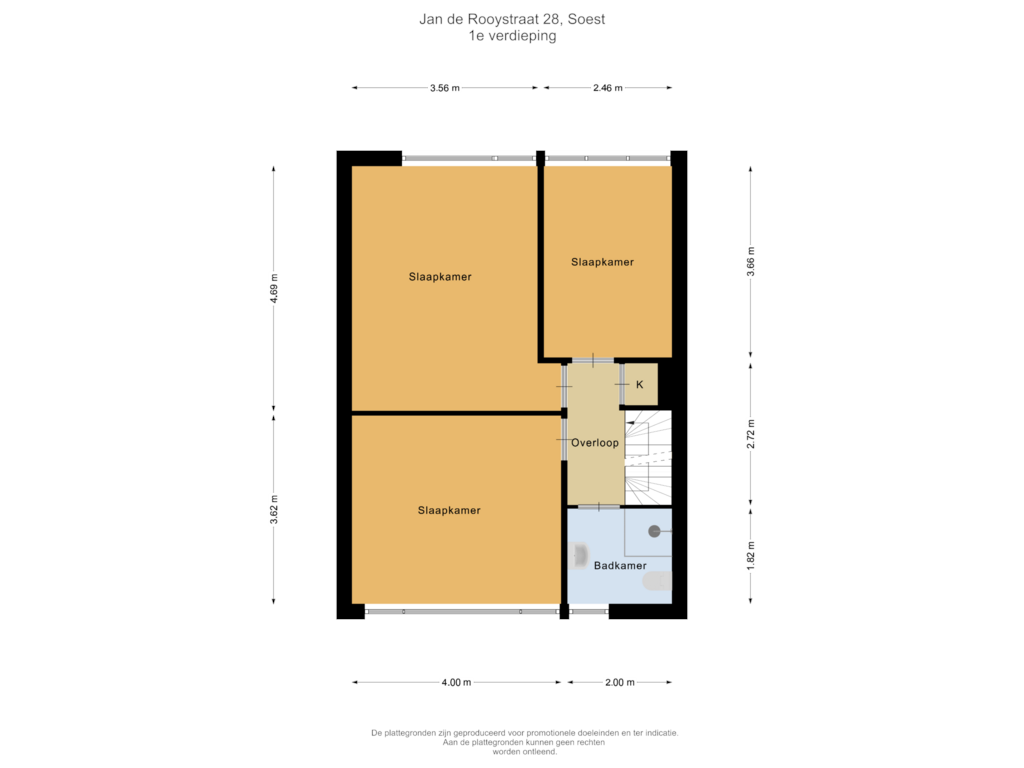 View floorplan of 1e verdieping of Jan de Rooystraat 28