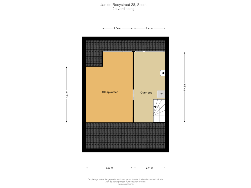 View floorplan of 2e verdieping of Jan de Rooystraat 28