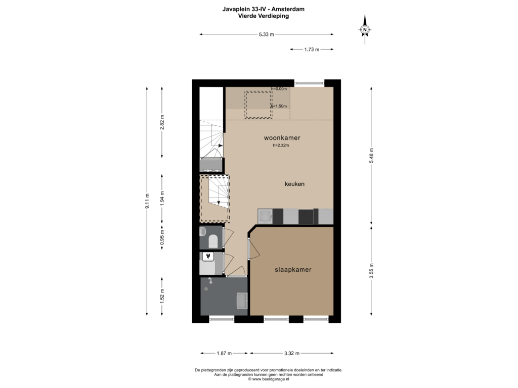 Bekijk plattegrond van VIERDE VERDIEPING van Javaplein 33-4