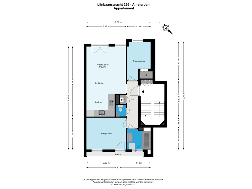 Bekijk plattegrond van Appartement van Lijnbaansgracht 226