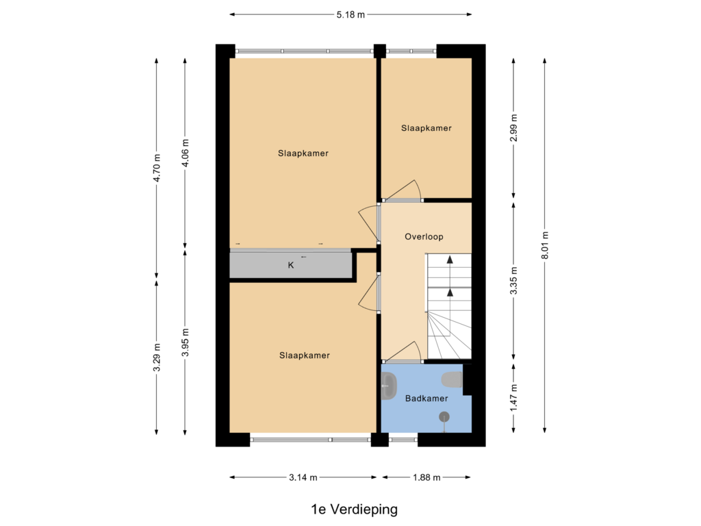 Bekijk plattegrond van 1e Verdieping van Leliestraat 2