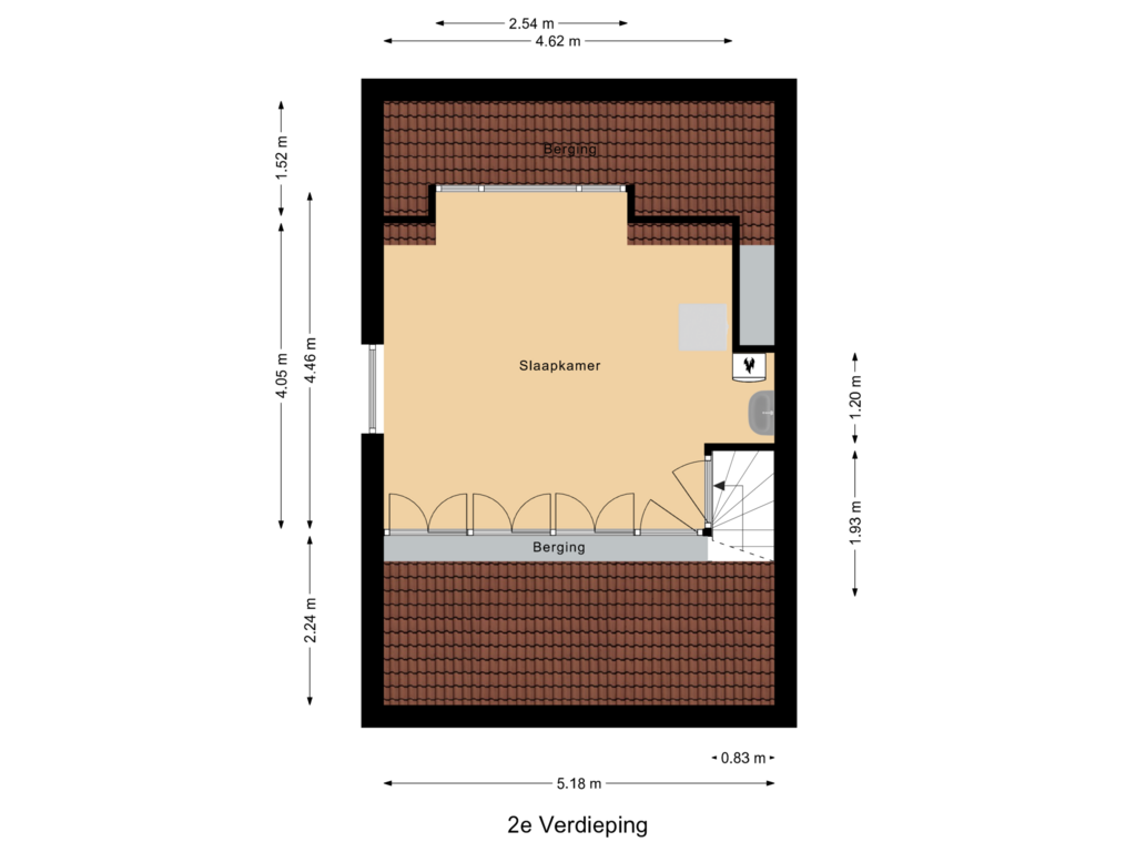 Bekijk plattegrond van 2e Verdieping van Leliestraat 2