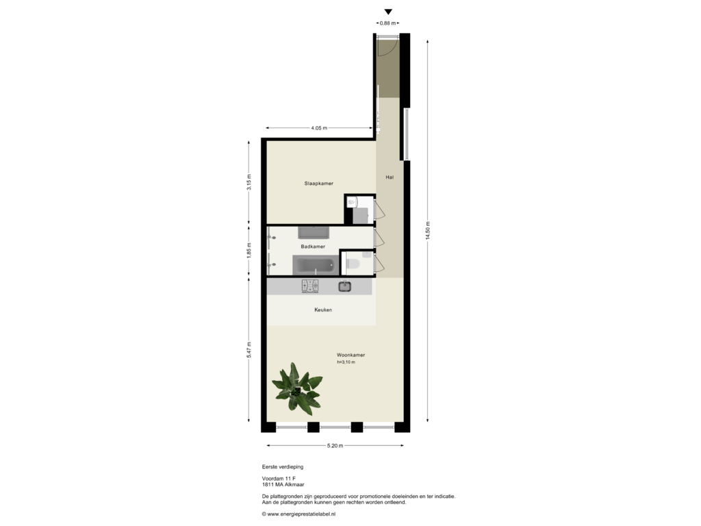 Bekijk plattegrond van Eerste verdieping van Voordam 11-F