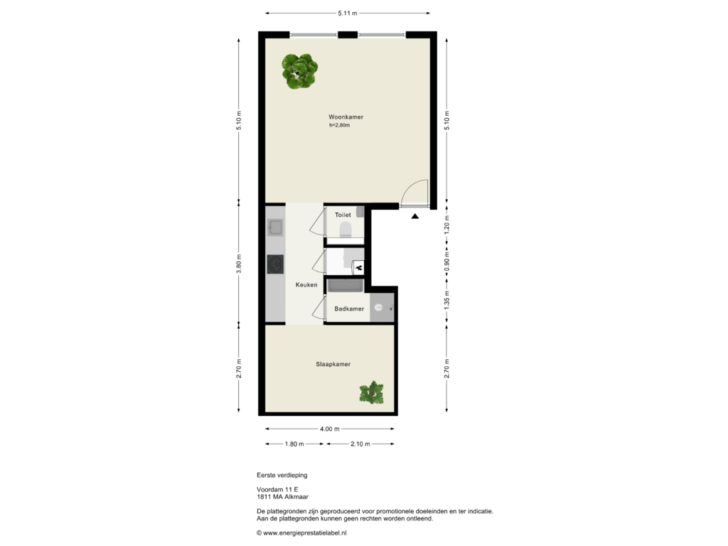 Bekijk plattegrond van Eerste verdieping van Voordam 11-E