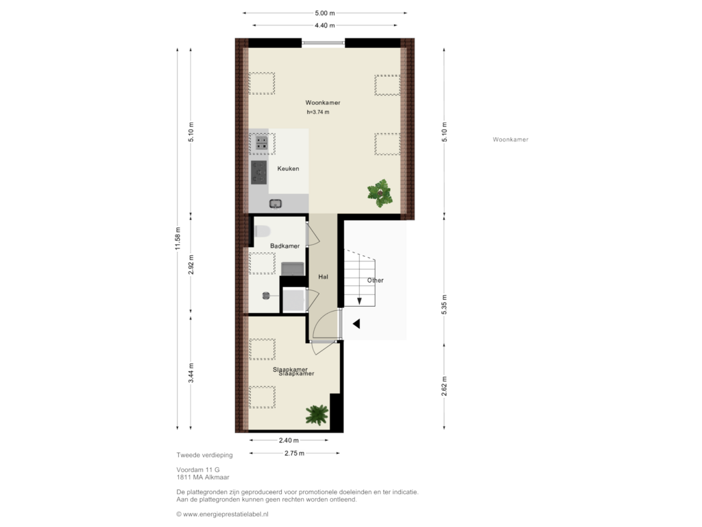 Bekijk plattegrond van Tweede verdieping van Voordam 11-G