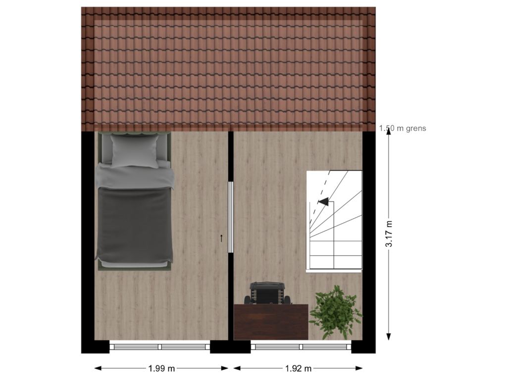 Bekijk plattegrond van Tweede etage van Dwarsstraat 8