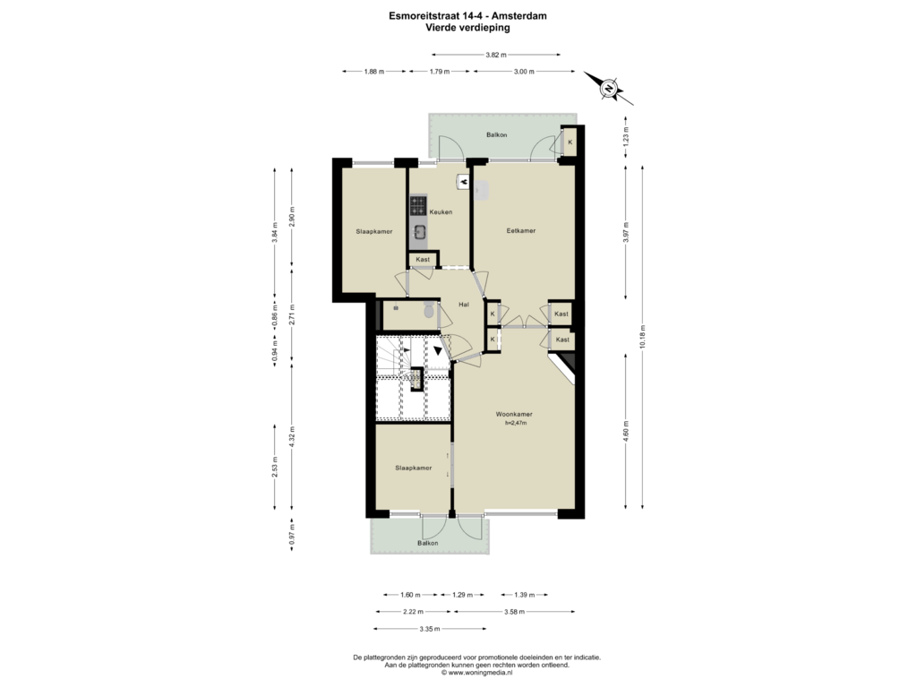 View floorplan of Vierde verdieping of Esmoreitstraat 14-3