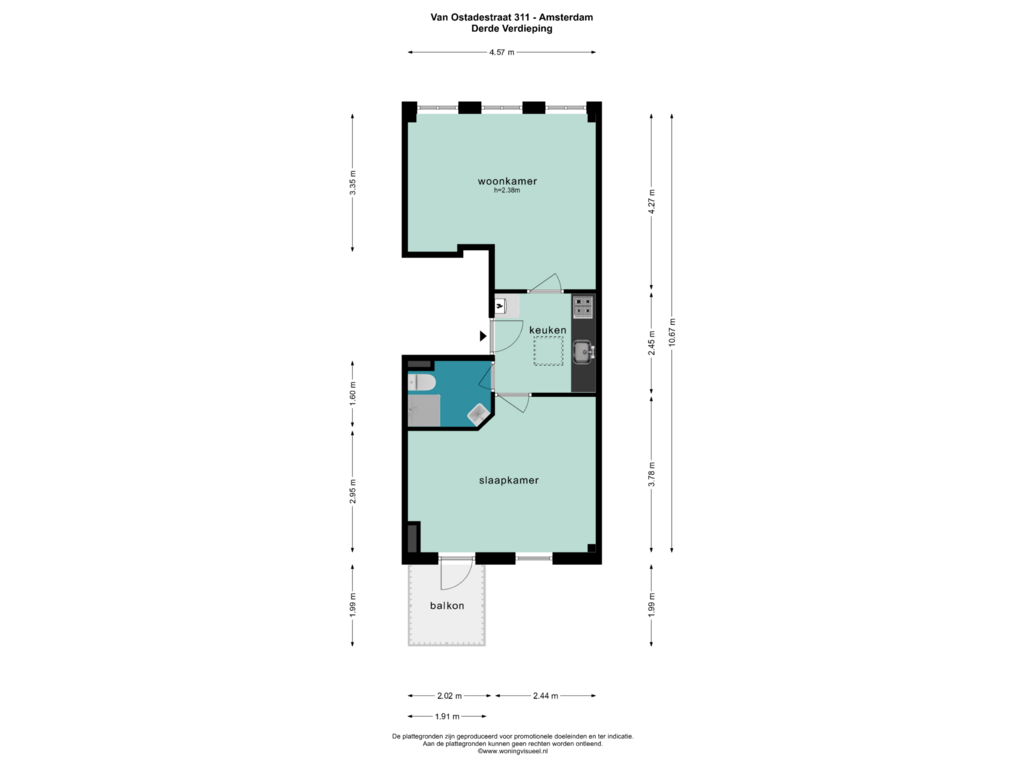 Bekijk plattegrond van DERDE VERDIEPING van Van Ostadestraat 311-3