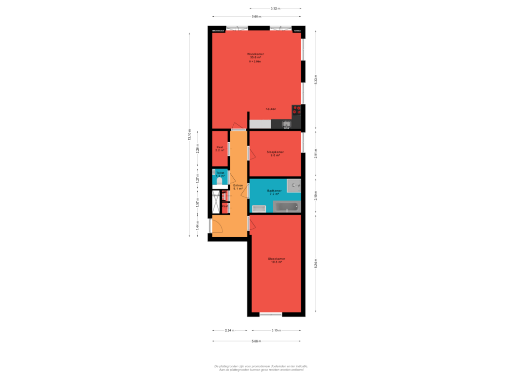 View floorplan of Appartement of Hongarijehof 36