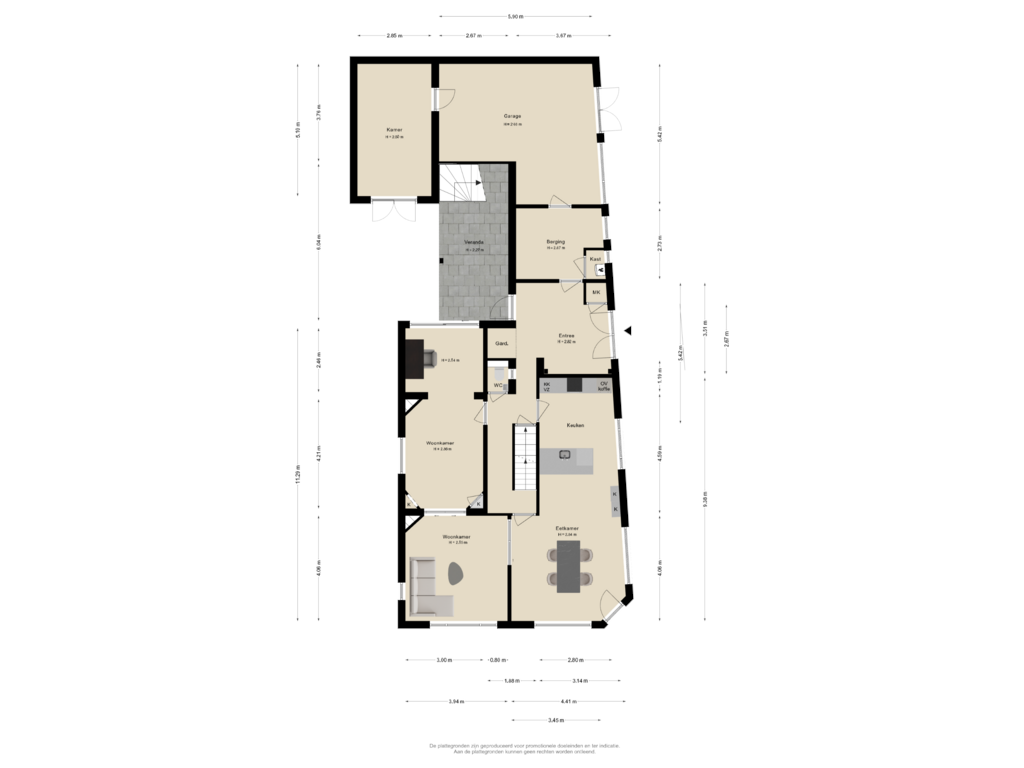 Bekijk plattegrond van Begane grond van Roeklaan 3