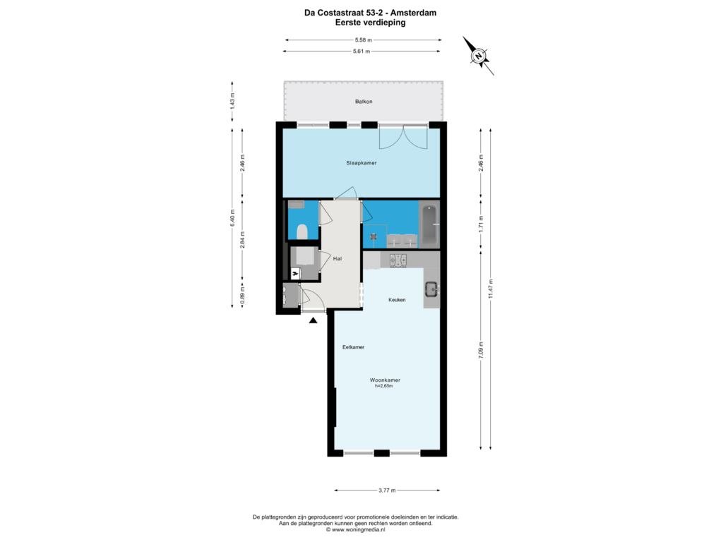 Bekijk plattegrond van 1e_verd van Da Costastraat 53-2