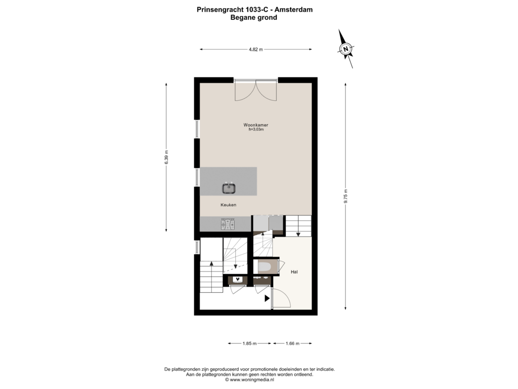 View floorplan of Begane_grond of Prinsengracht 1033-C