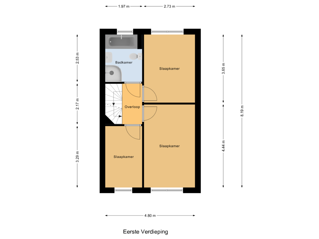 Bekijk plattegrond van Eerste Verdieping van Wolfstraat 16