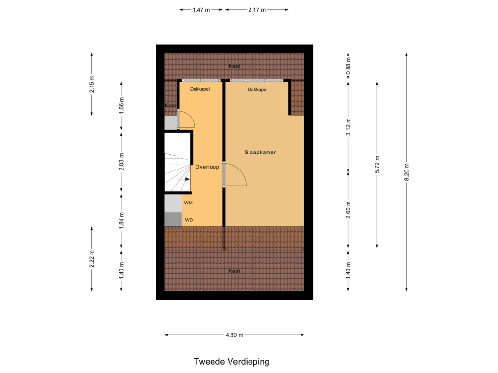 Bekijk plattegrond van Tweede Verdieping van Wolfstraat 16