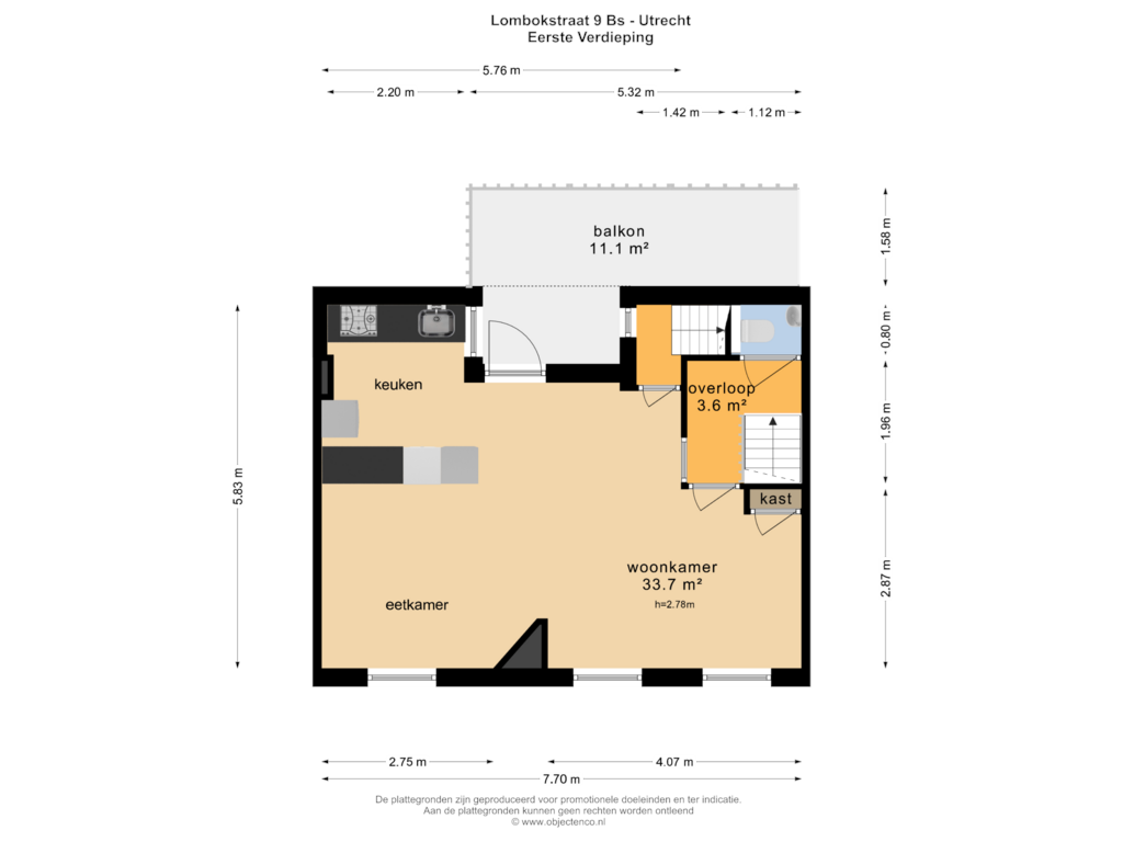 Bekijk plattegrond van EERSTE VERDIPING van Lombokstraat 9-BS