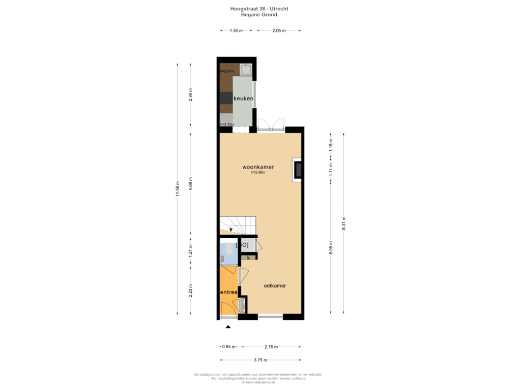 Bekijk plattegrond van BEGANE GROND van Hoogstraat 38