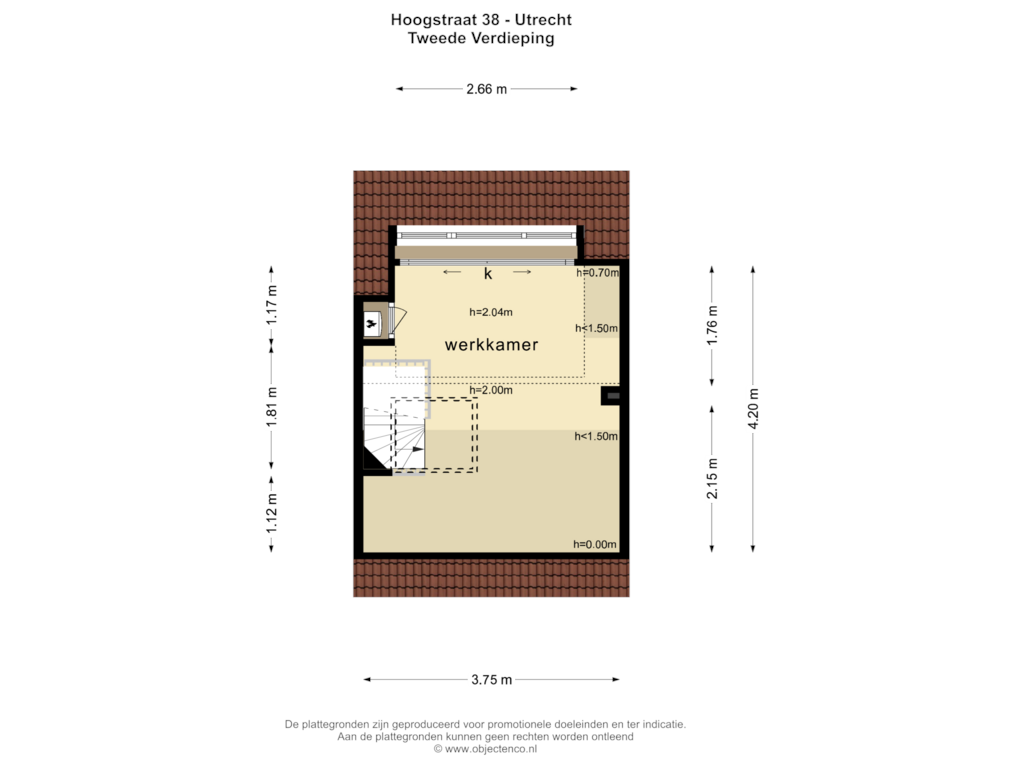 Bekijk plattegrond van TWEEDE VERDIEPING van Hoogstraat 38