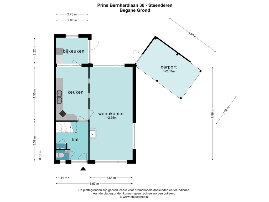 Bekijk plattegrond van BEGANE GROND van Prins Bernhardlaan 36