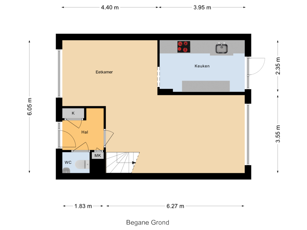 View floorplan of Begane Grond of Prickwaert 1