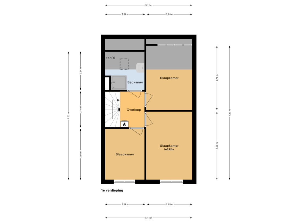 Bekijk plattegrond van 1e verdieping van Ben Viljoenstraat 22