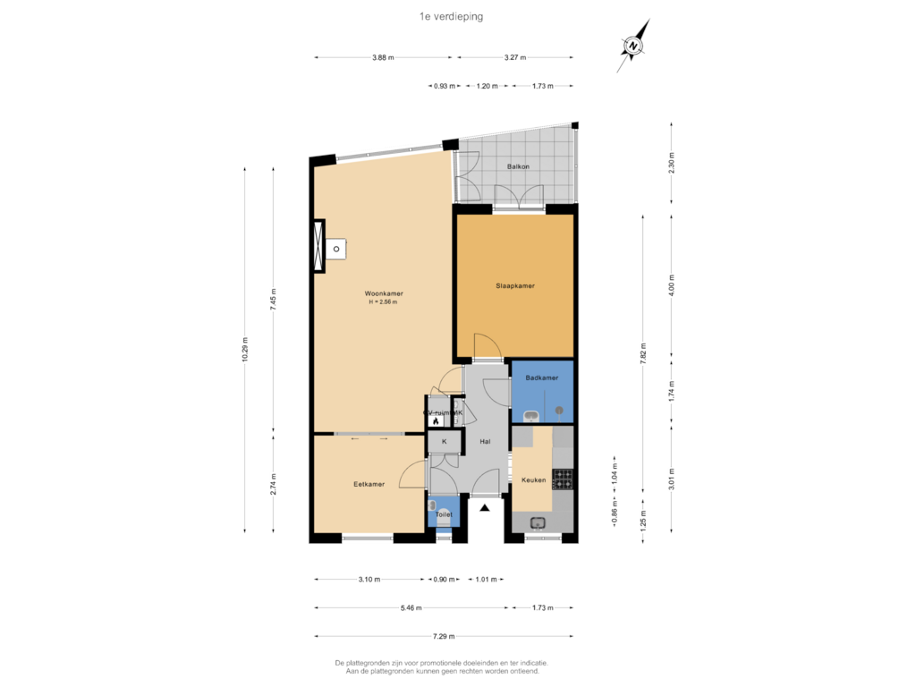 Bekijk plattegrond van 1e verdieping van Heemskerklaan 7