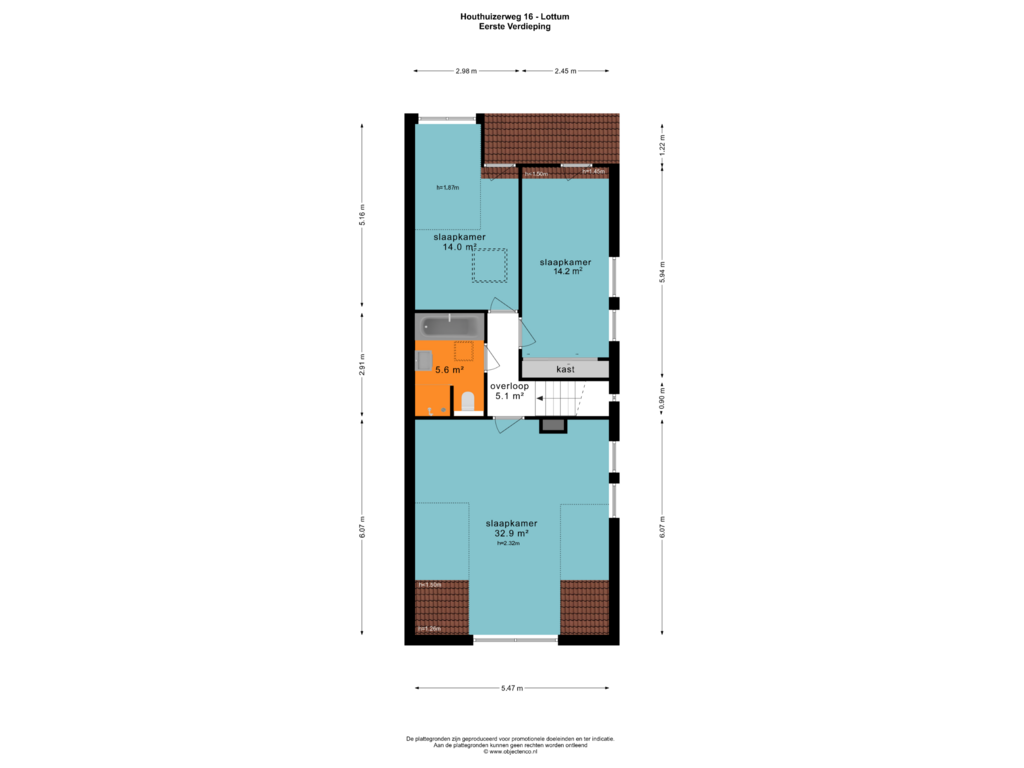 View floorplan of EERSTE VERDIEPING of Houthuizerweg 16