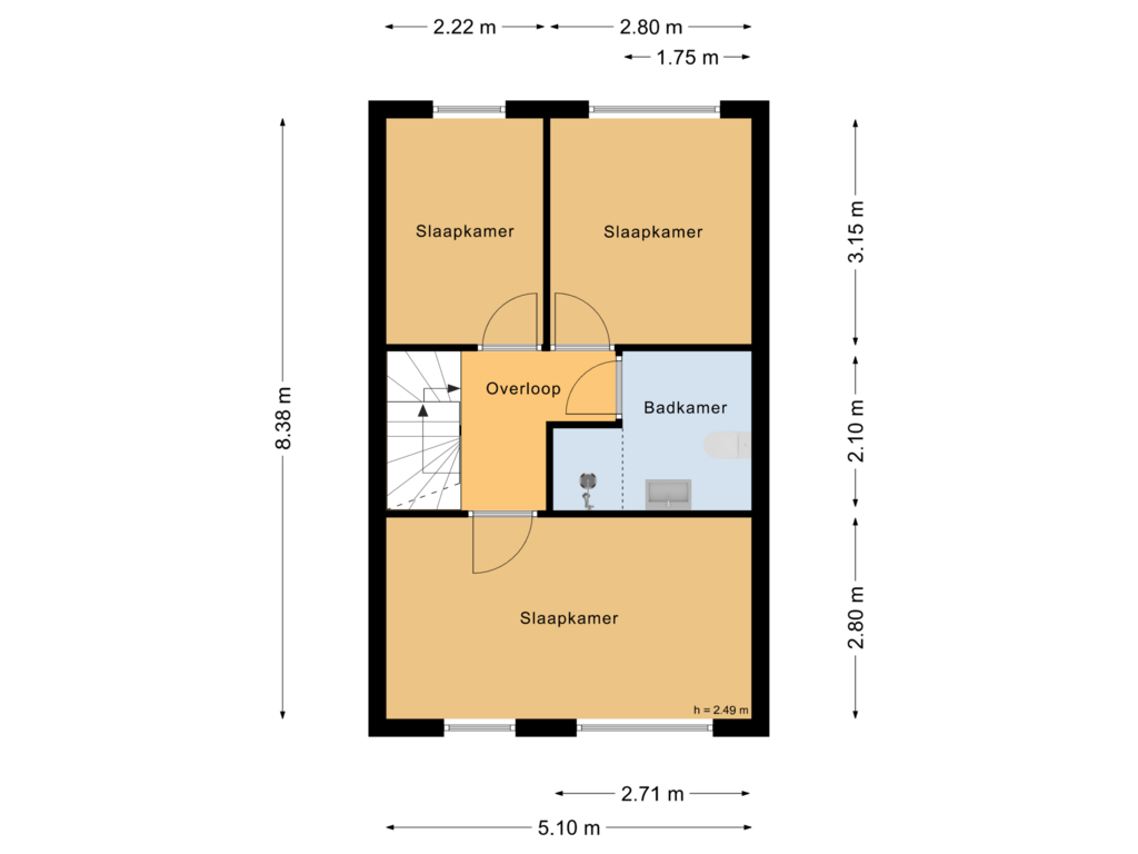 Bekijk plattegrond van  Eerste verdieping van Doorzwin 5346