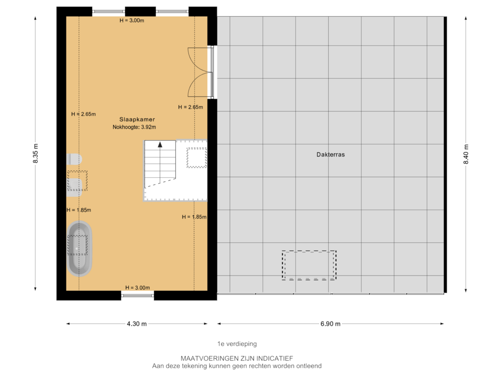 View floorplan of 1e verdieping of Bovenstraat 49