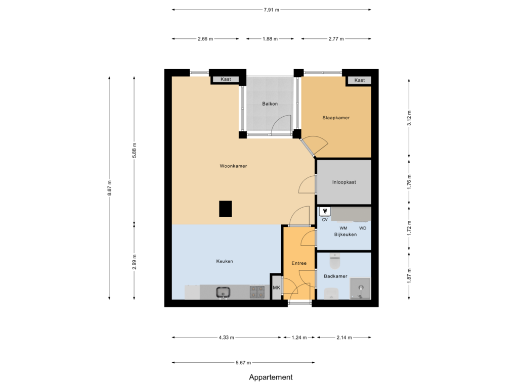 View floorplan of Appartement of Ziekerstraat 14-C