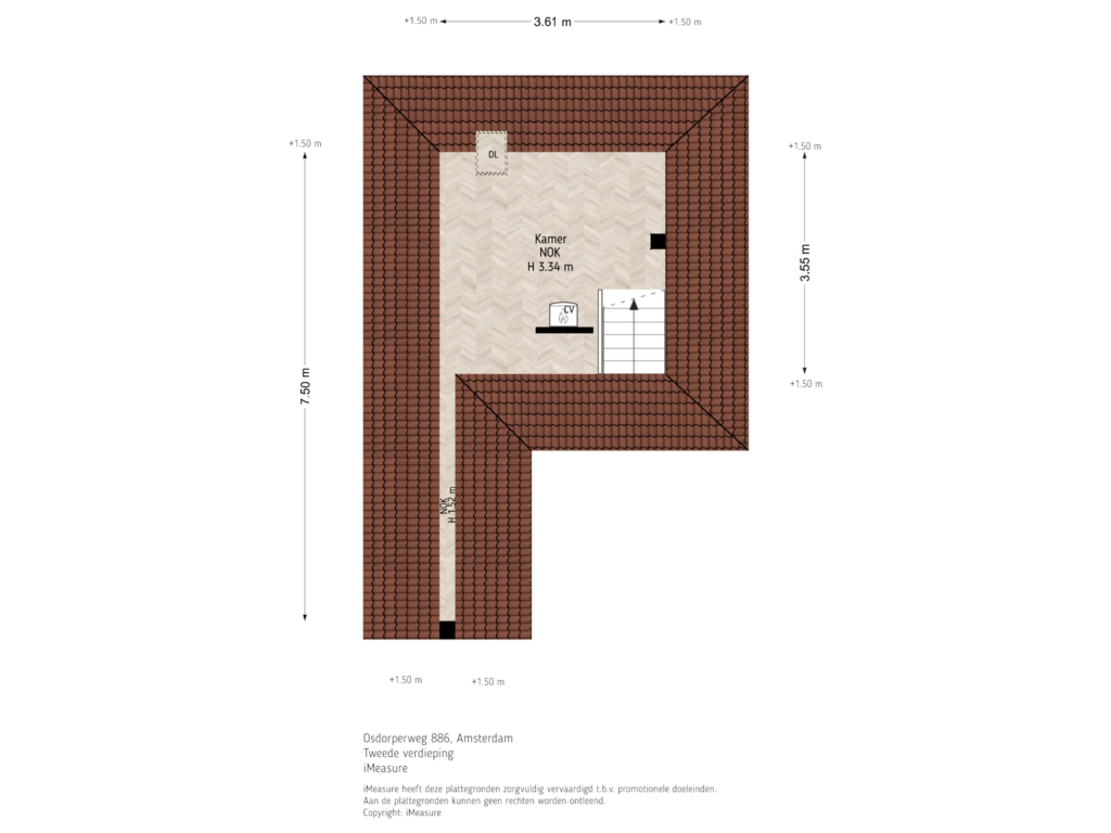 View floorplan of 2e verdieping of Osdorperweg 886