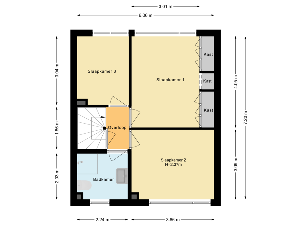 View floorplan of Eerste verdieping of Regthuisstraat 4