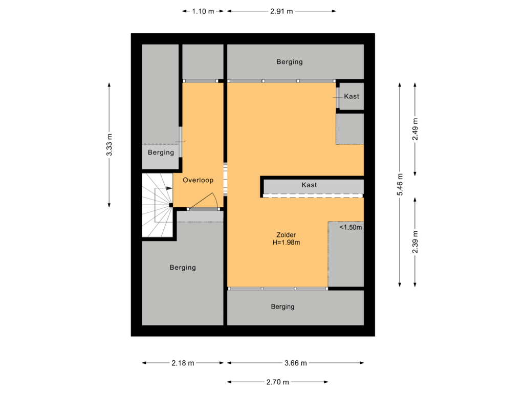 View floorplan of Tweede verdieping of Regthuisstraat 4