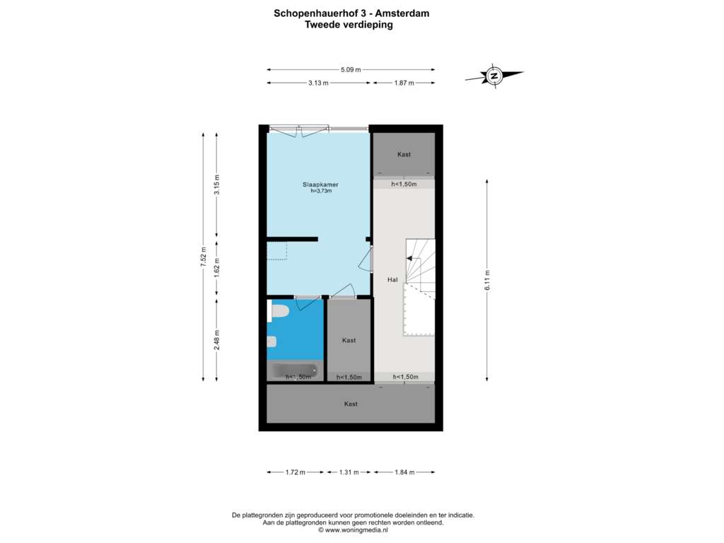 View floorplan of Tweede verdieping of Schopenhauerhof 3