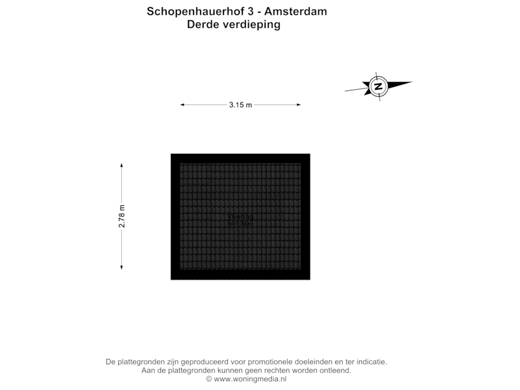 View floorplan of Derde verdieping of Schopenhauerhof 3