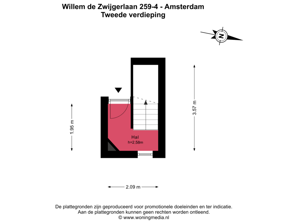 View floorplan of Tweede verdieping of Willem de Zwijgerlaan 259-D