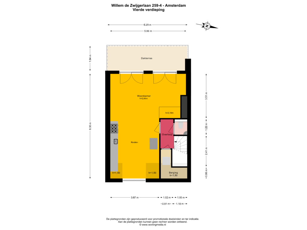 View floorplan of Vierde verdieping of Willem de Zwijgerlaan 259-D