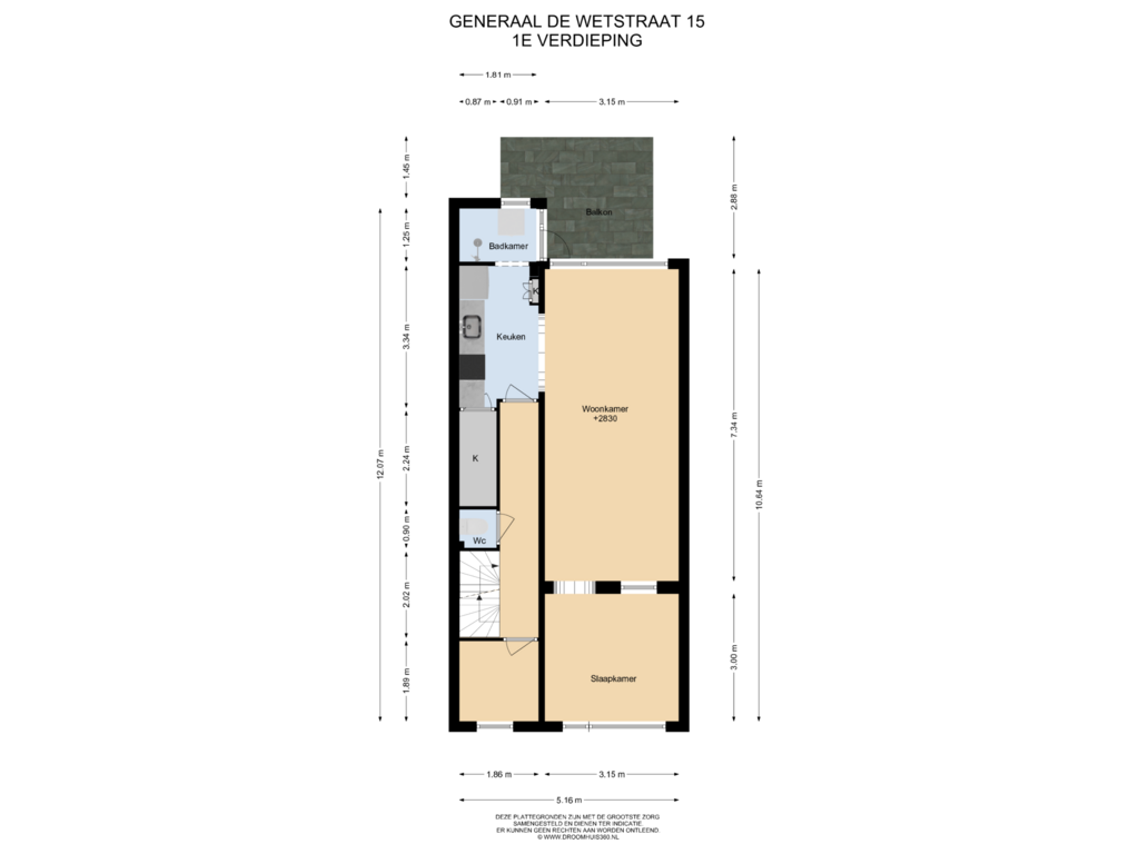 View floorplan of 1E Verdieping of Generaal de Wetstraat 15-ZW