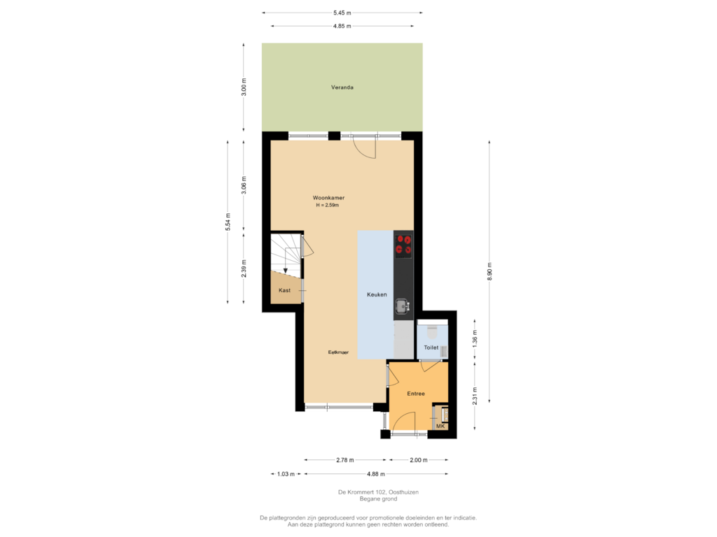 Bekijk plattegrond van Begane grond van De Krommert 102