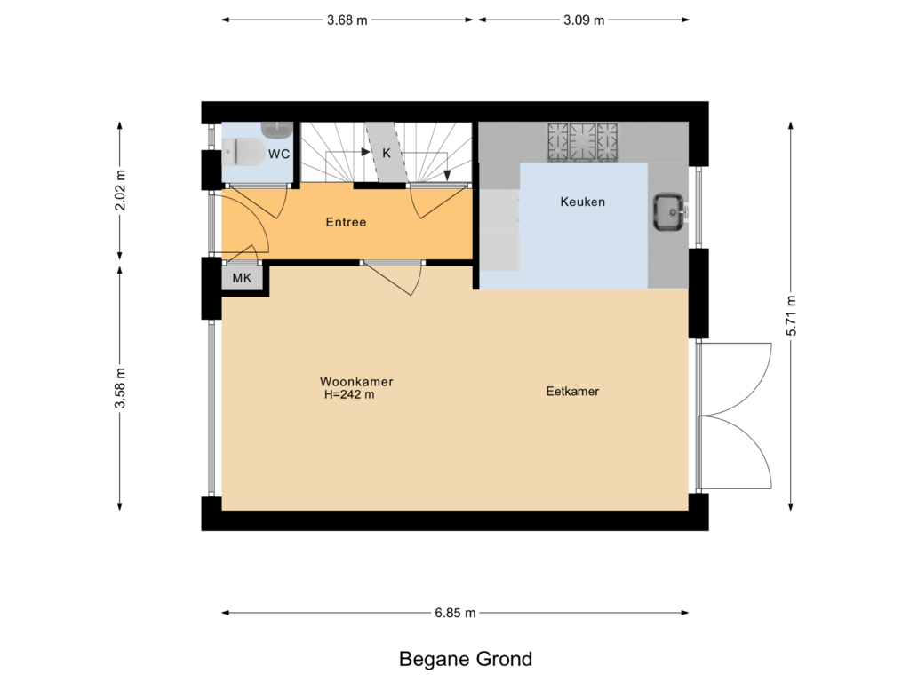 Bekijk plattegrond van Begane Grond van Debussylaan 8