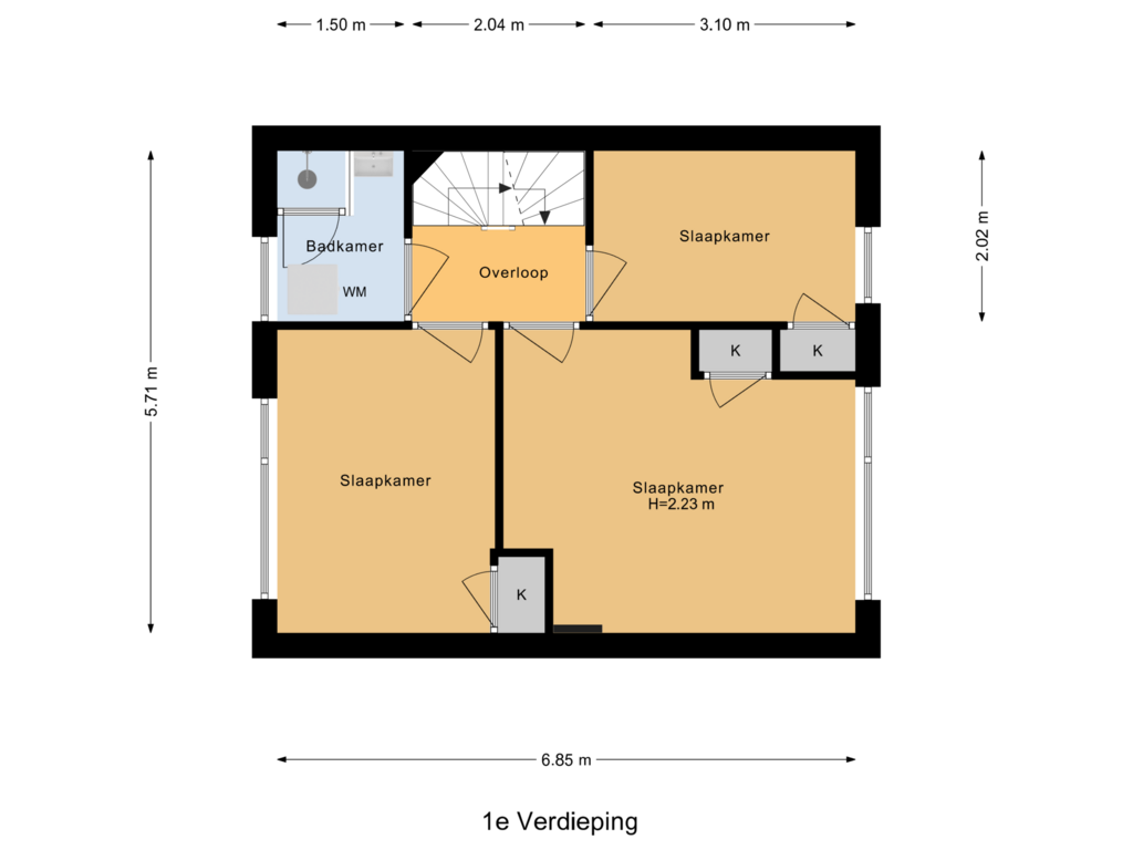 Bekijk plattegrond van 1e Verdieping van Debussylaan 8